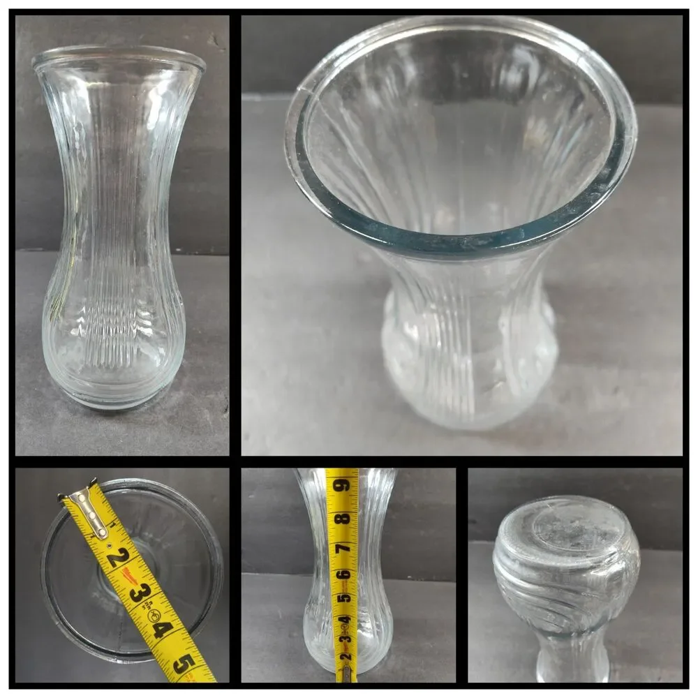Vintage Hoosier Glass Vase 4087-B Clear Glass, Decorative Ribbed 9-3/4
